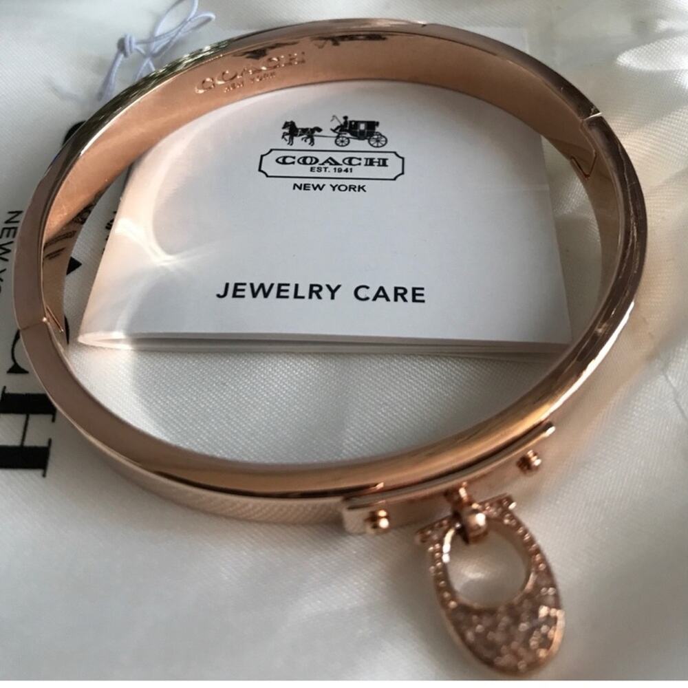 Coach Signature"C" Rose Gold Rhinestone Hinged Bangle - Picture 5 of 5